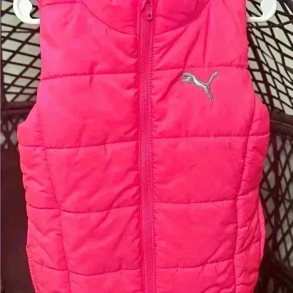 Puma Kids Puffer Vest Bright Pink XS 5 6 Zip Up Lightweight Padded Jacket